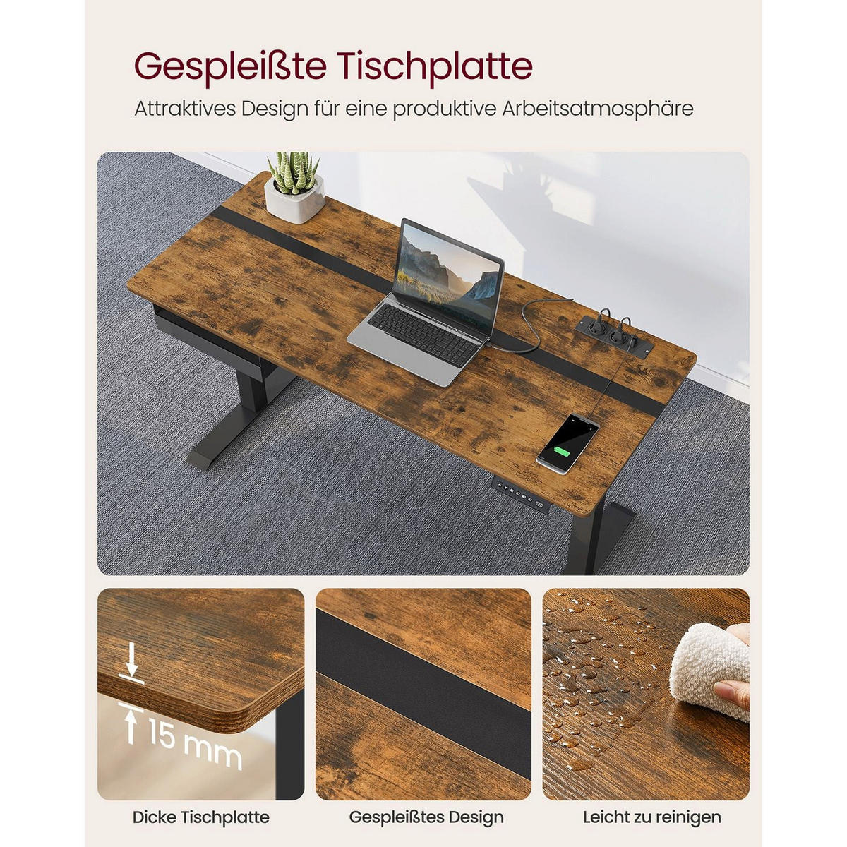 HÖHENVERSTELLBARER SCHREIBTISCH MINSK - Braun, Holzwerkstoff (60/140/120cm) - Hansiro