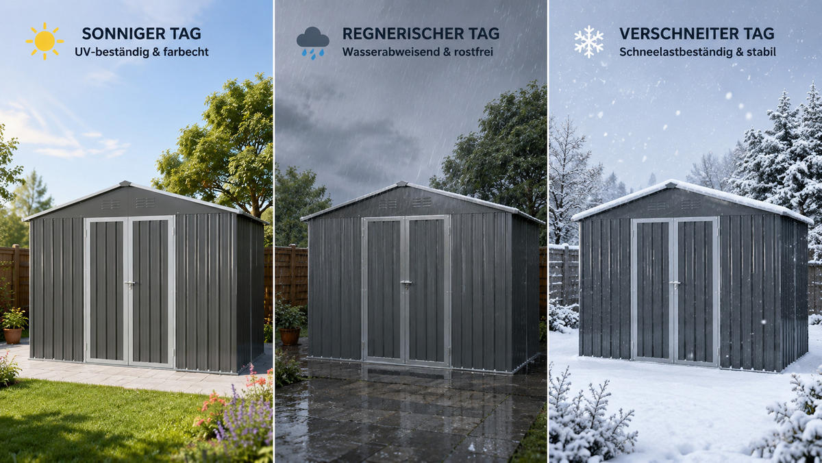 GERÄTEHAUS 300/248.6/191.5 cm Grau mit Integrierter Bodenrahmen (7,46 m²) - Grau, Metall (248.6/191.5/300cm) - Oxeza