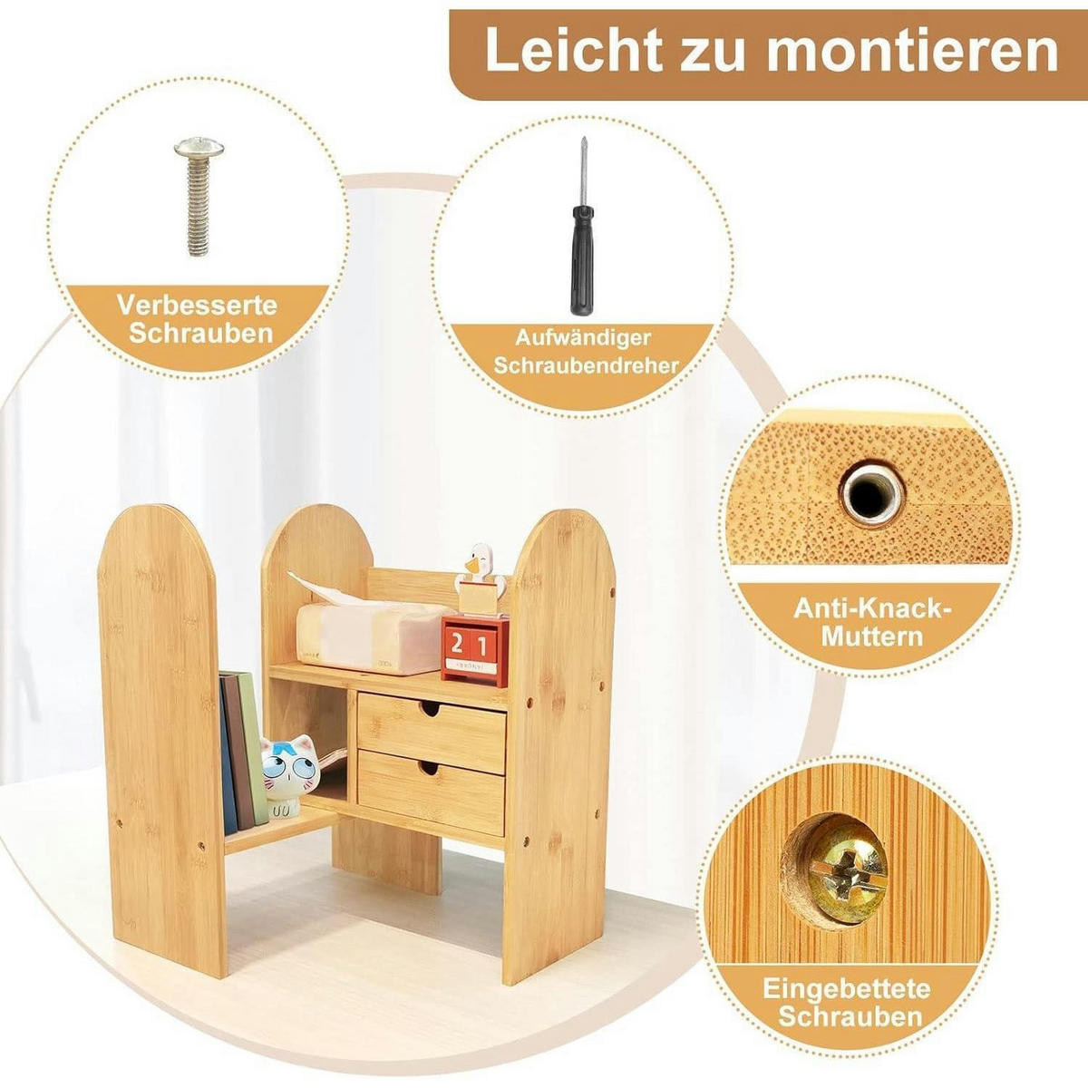 BÜCHERREGAL Bambus verstellbar mit Schubladen 59 cm - Hellbraun, Naturmaterialien (59/43/16.5cm)