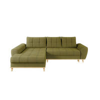 ECKSOFA im Scandi-Stil, Schlaffunktion, Bettkasten B268/T175/H86 cm, Ottomane links, Liegefl. 128x209 cm, Bouclé Chenille Stoff in Grün / 21016 - Eichefarben/Grün, Holz/Textil (268/175cm) - luma-home