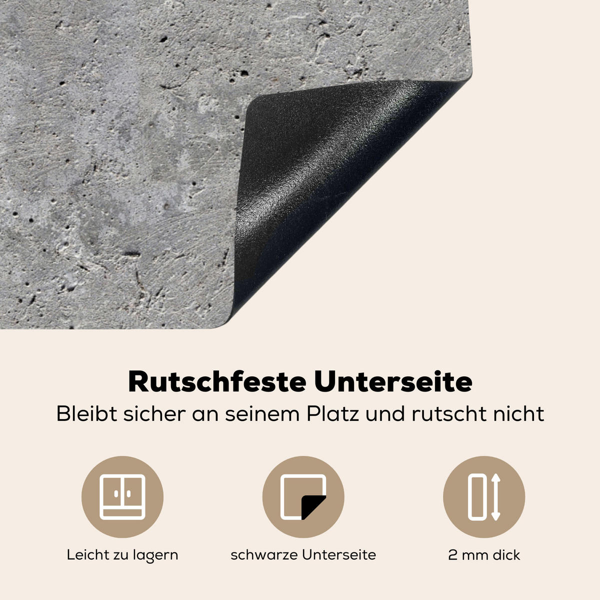 HERDABDECKPLATTE Beton - Schiefer - Grau - Struktur aus Beton Induktionsschutz 91.2x52 cm - Hellgrau, Kunststoff (91.2/52/0.2cm) - MuchoWow