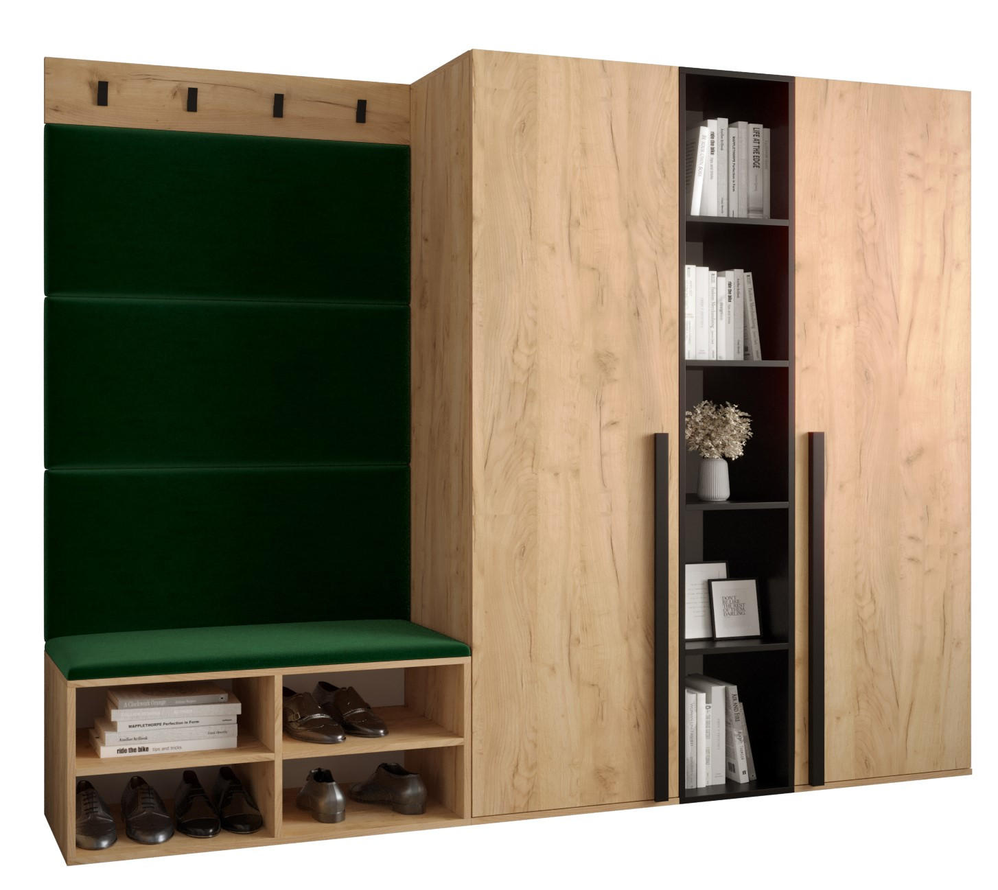 Möbel Kryspol Garderoben-Set Eiche, Waldgrün 214x184x42 cm