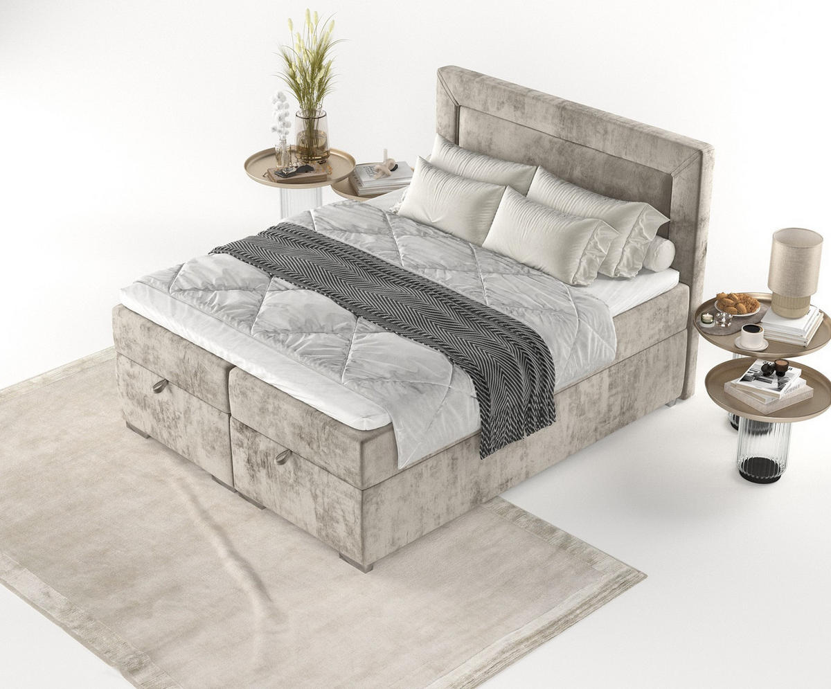 BOXBETT Lontano 120/200 cm Beige im Lotta Stoff - Chromfarben/Beige, Holz/Holzwerkstoff (120/200cm) - AltaBeds