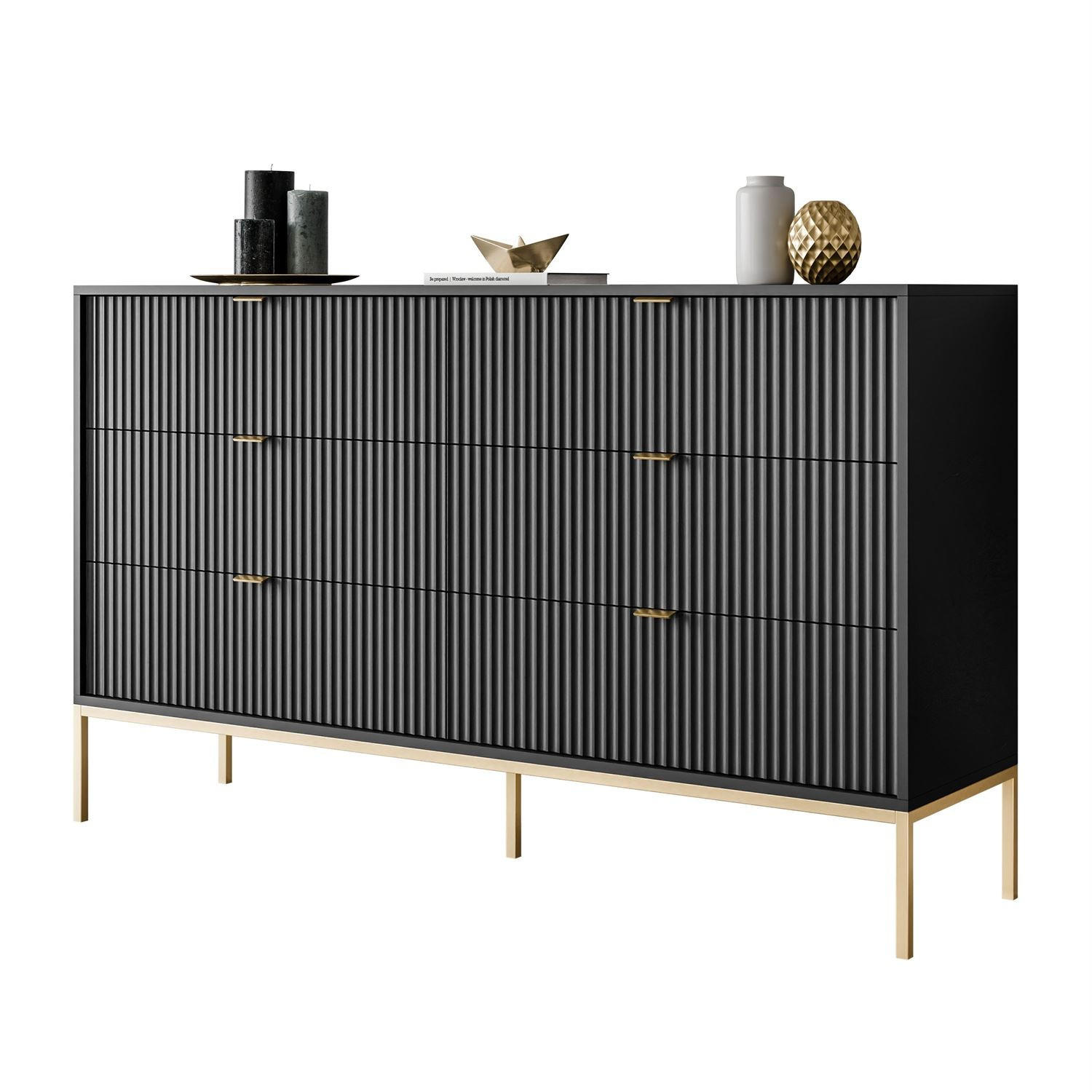 KOMMODE CORTADO GOLD KS154 MIT SCHUBLADEN SCHWARZ - Schwarz, Holzwerkstoff (154/91/39cm) - Lookway