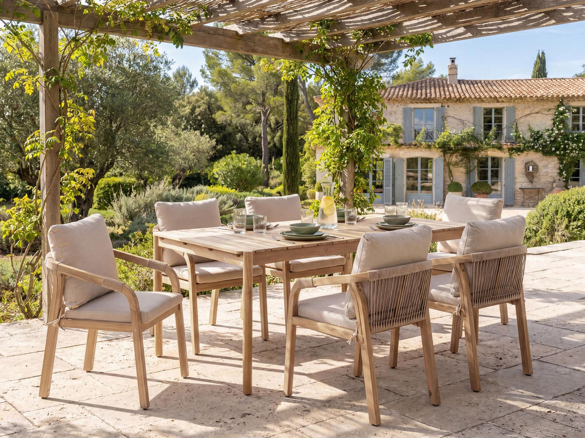 SET MOBILIER DE GRĂDINĂ cu 6 locuri maro deschis lemn de salcâm Manado/Sumba - maro/maro deschis, lemn - Beliani