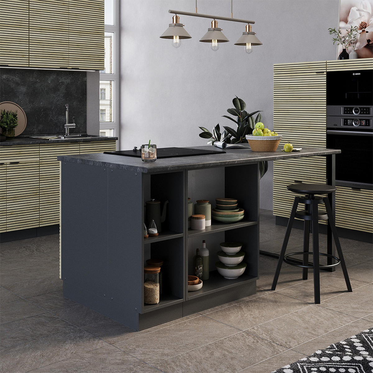 KÜCHENINSEL Fame-Line Eiche Paneel 90 cm mit Schublade, ohne Arbeitsplatte - Hellbraun/Eichefarben, Holzwerkstoff (90/82/60cm) - Vicco