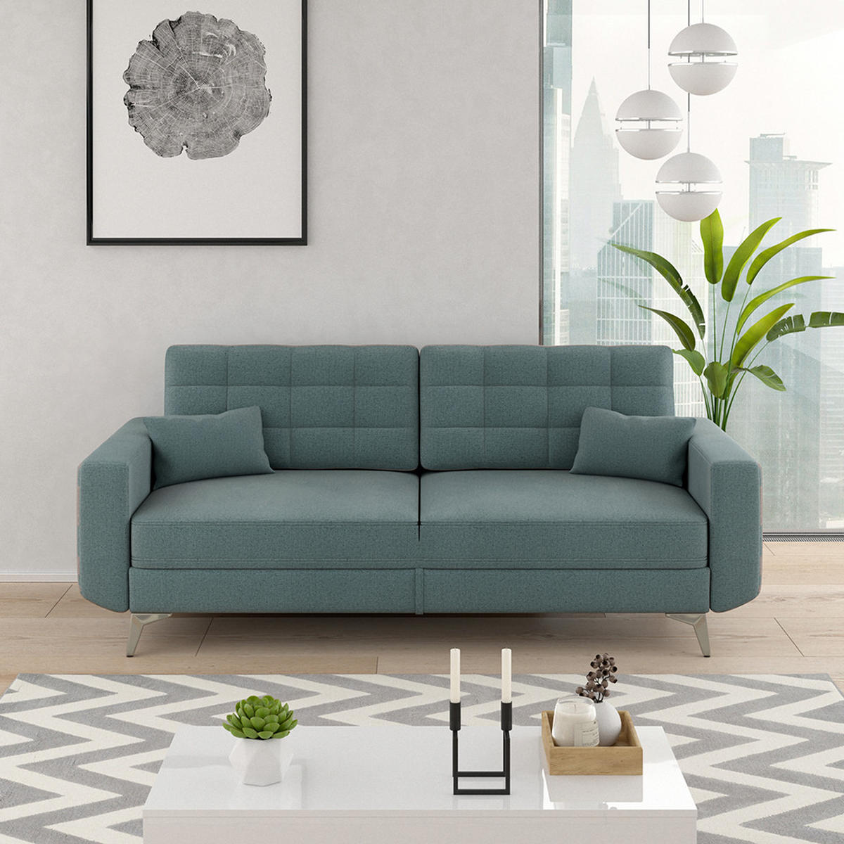 SOFA York Blau 230 cm - Dunkelblau, Holz (230/96/105cm) - VitaliSpa