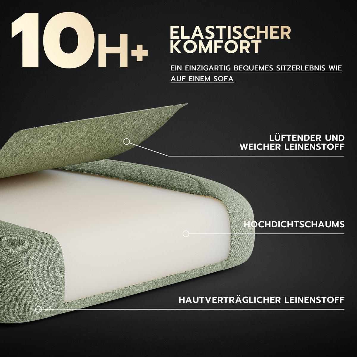 GAMING-STUHL ergonomischer, Bürostuhl mit Fußstütze & Lendenstütze - Grün, Textil (65/114/65cm)