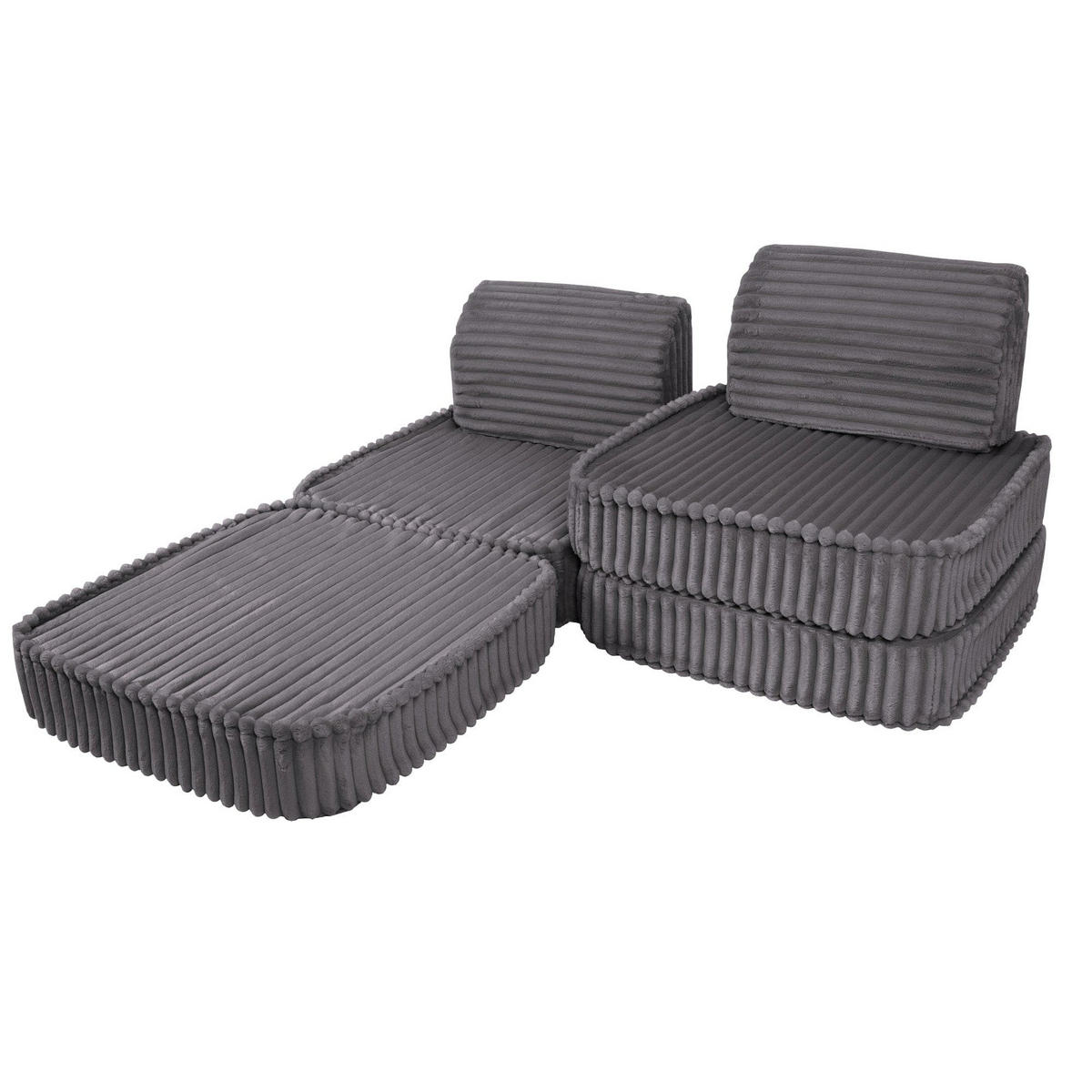 KINDERSOFA Pocket Basic modular 4-tlg. aus Plüschcord in Taubengrau - Graphitfarben, Textil (120/25/60cm) - MeowBaby
