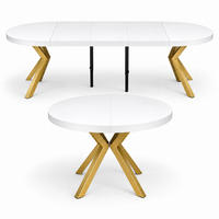 ESSTISCH rund ausziehbar 100/300/76 cm, Weiß, 54 cm Tischplatte + X Metallbeine Gold - Goldfarben/Weiß, Holzwerkstoff/Metall (100/300/76cm) - Damale Möbel