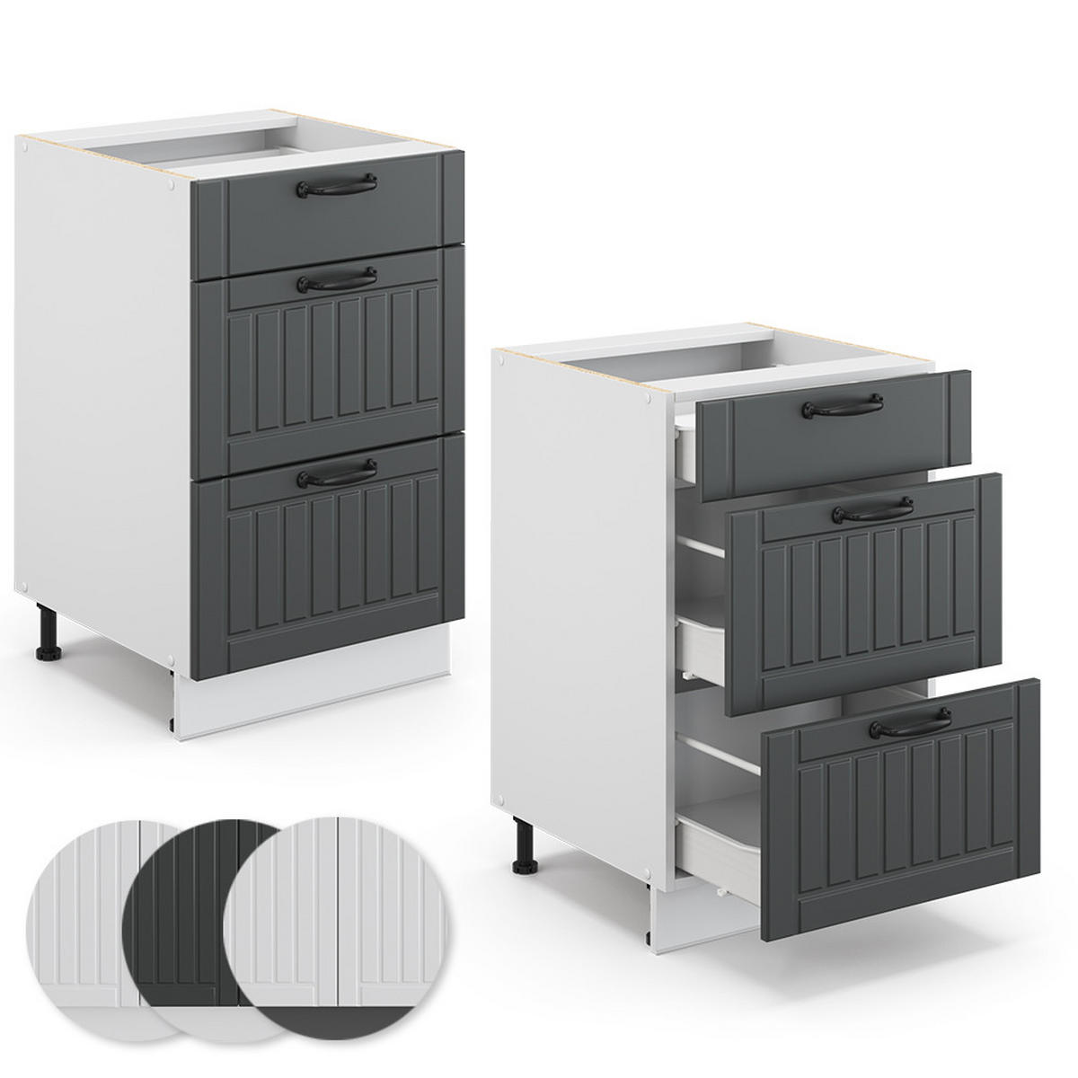 KÜCHENUNTERSCHRANK Fame-Line Anthrazit Landhaus 50 cm ohne AP - Anthrazit/Weiß, Holzwerkstoff (50/82/51.6cm) - Vicco