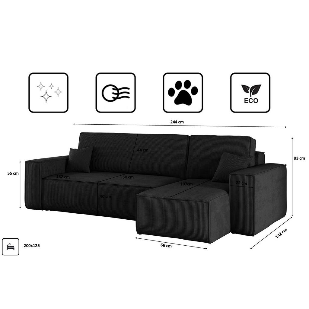 Thumbnail - Kaiser Möbel Ecksofa, Schwarz, Textil, 4-Sitzer, L-Form,L-Form, 244x142 cm, Wohnzimmer, Sofas & Couches, Wohnlandschafte...