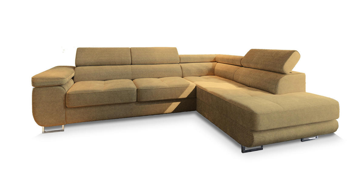 ECKSOFA APIRO R-S Gelb Kordstoff mit Schlaffunktion - Gelb, Holz (276/202cm) - MASSENO
