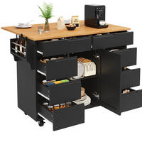 KÜCHENINSEL 122/46/91,5 cm aus MDF mit klappbarer Tischplatte Schwarz - Schwarz, Holzwerkstoff (122/91.5/74.5cm) - Modenvie