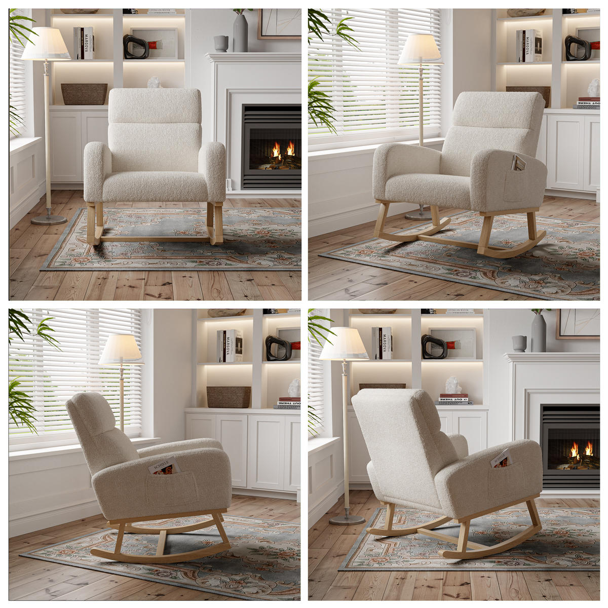SCHAUKELSTUHL Beige Sherpa Mit Massivholzbeinen Skandinavisch - Beige, Holz (69.2/87/78.5cm)
