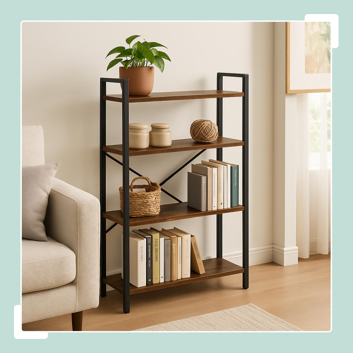 BÜCHERREGAL - Schwarz/Braun, Holzwerkstoff/Metall (60/122/32cm) - Relaxdays