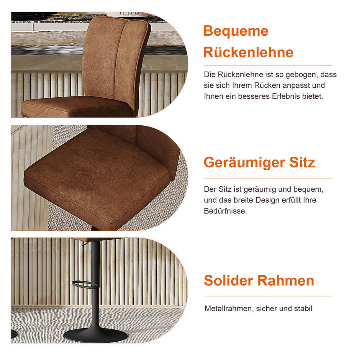 TISCHGRUPPE 3-tlg Glastisch 89 cm & 2 drehbaren Barhockern Braun - Braun, Glas/Metall (93.5/5.5/93.5cm) - Raelunyi