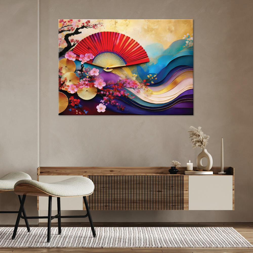 WANDBILD bunte japanische fans - Multicolor, Textil (60/40cm) - Feeby