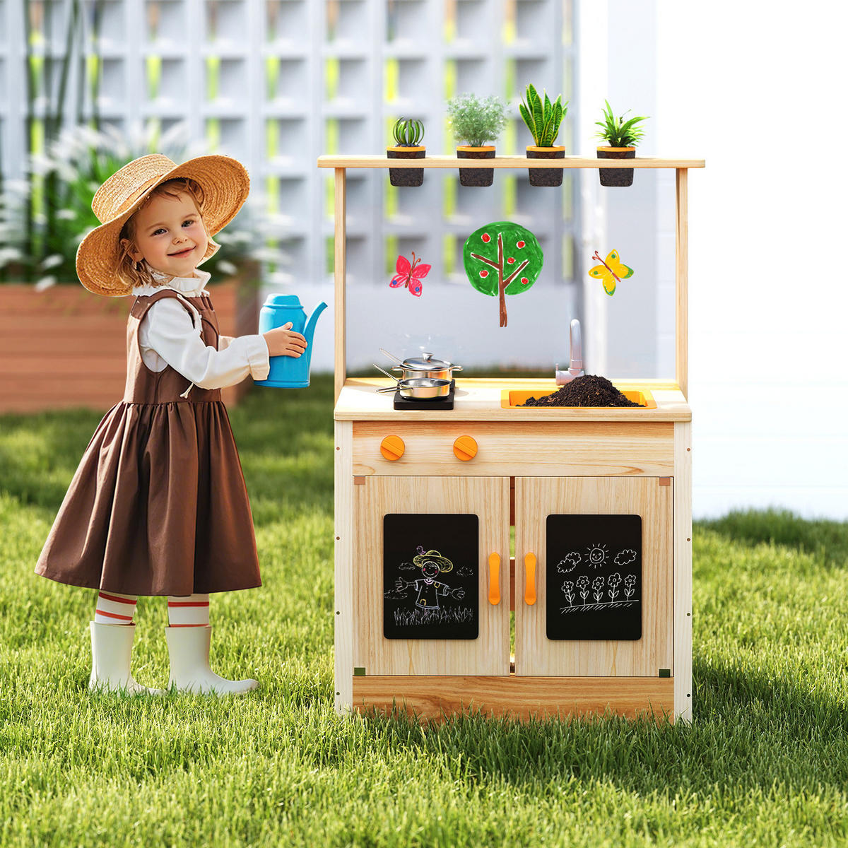 KINDERKÜCHE Outdoor Natur - Naturfarben, Holz (68/34/93cm) - COSTWAY
