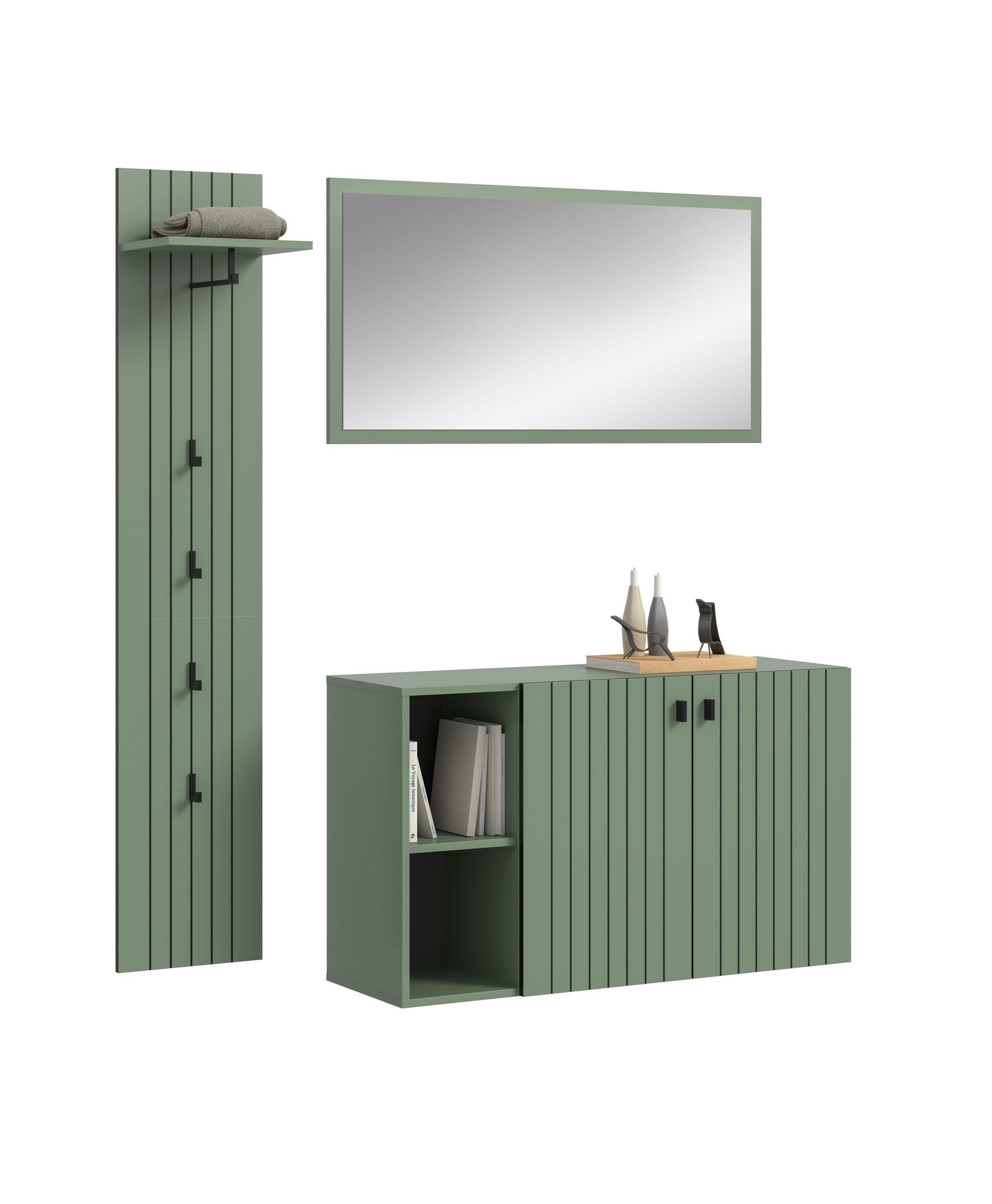 GARDEROBEN-SET STATION 3-tlg. (B/H/T: ca. 152/192/37 cm) in Smoke Green/Smoke Green - Grün, Holzwerkstoff (152/192/37cm)