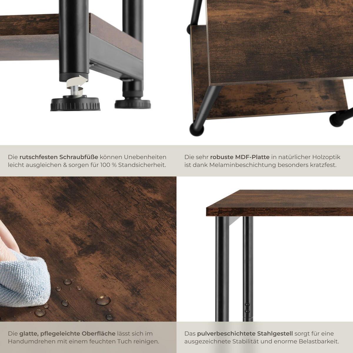 BEISTELLTISCH Yonkers, 38,5 x 30 x 51,5 cm, Industrial Holz dunkel, rustikal - Rostfarben, Holzwerkstoff (30/38.5/51.5cm) - tectake