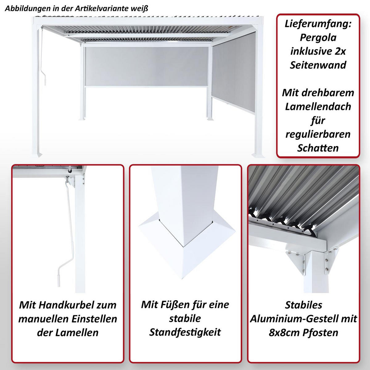 ALU PERGOLA MIT SEITENWAND Anthrazit - Anthrazit, Metall (306/224/306cm) - MCW