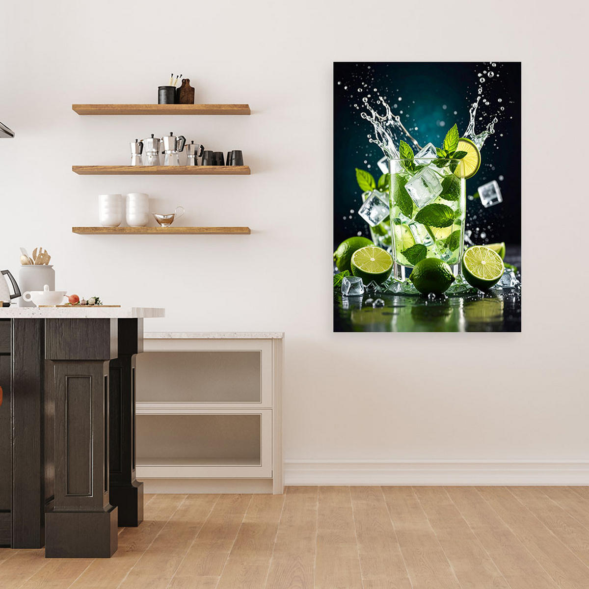 LEINWANDBILD Limetten-Mojito-Cocktail mit Früchten 40x60cm - Grün, Textil (40/60cm) - Feeby