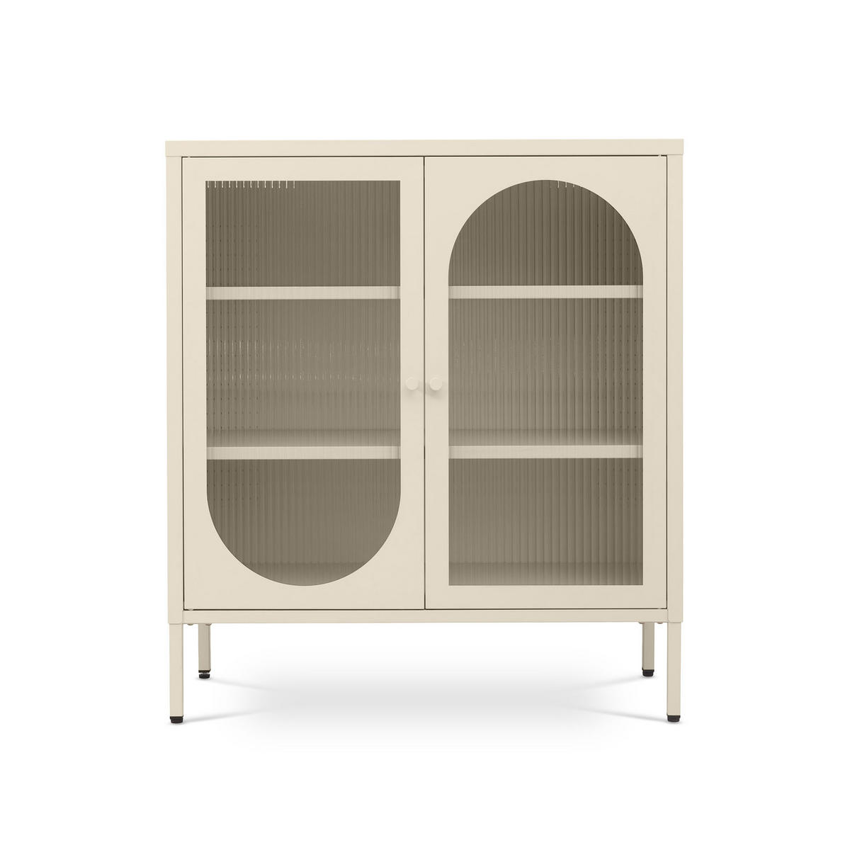 KURT Sideboard aus Metall im Industriestil mit 2 Türen, beigefarbenes Riffelglas, 80 cm - Beige, Metall (80/90/35cm) - Sicaan
