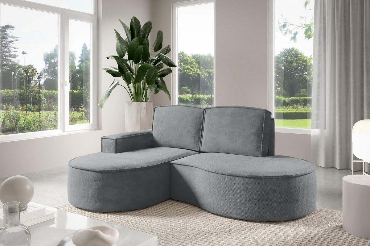 ECKSOFA Flow Graphit, mit Kissen in Curio Stoff, linke seite - Graphitfarben, Holzwerkstoff/Textil (210/157cm) - Bettso