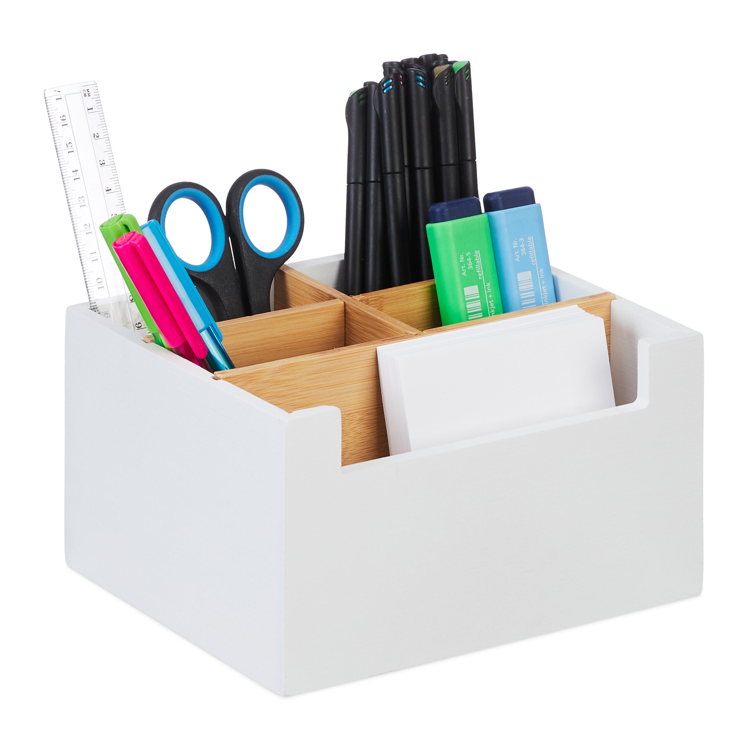 SCHREIBTISCH-ORGANIZER - Weiß, Holz (15/18/9.5cm) - Relaxdays