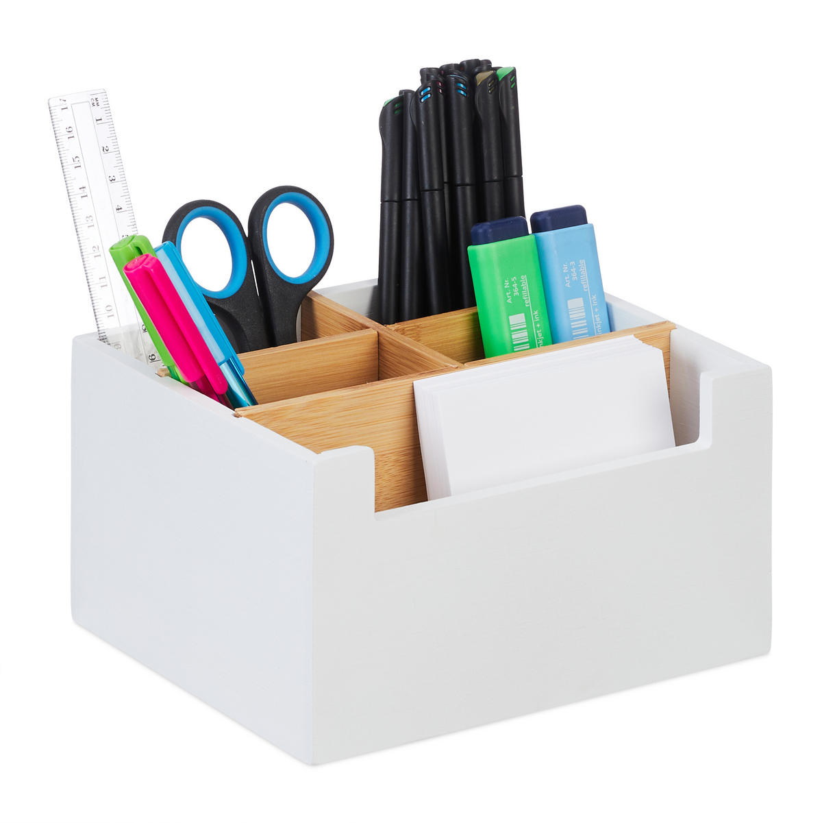 SCHREIBTISCH-ORGANIZER - Weiß, Holz (15/18/9.5cm) - Relaxdays