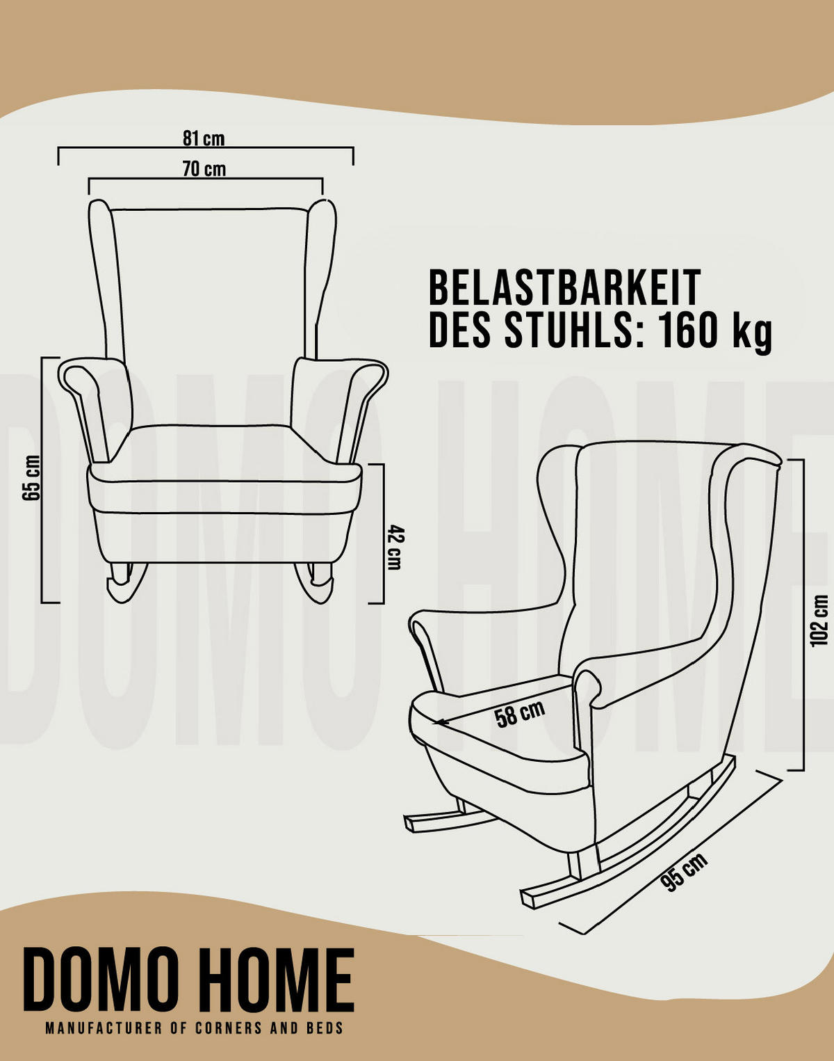 SCHAUKELSESSEL mit gepolstertem Sitz und Armlehnen, 102x81x95 cm, Beige_29805 - Currygelb/Buchefarben, Holz/Textil (81/102/95cm) - DomoHome