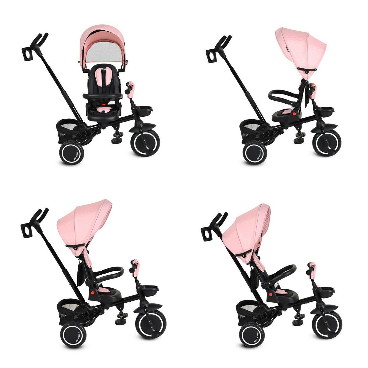 DREIRAD Cruz EVA-Reifen rosa klappbar Körbe 360 drehbar Getränkehalter Fußstütze - Rosa, Metall (100/54/104cm)