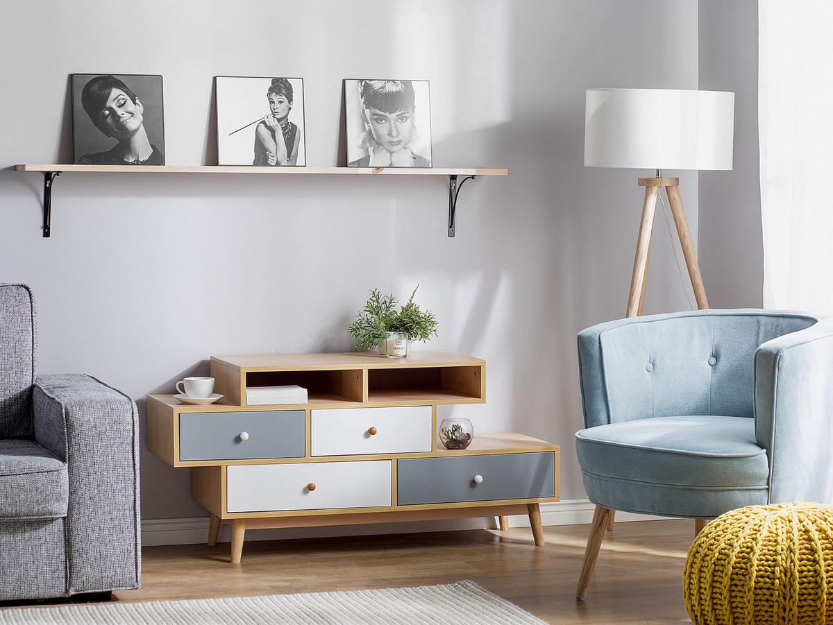 KOMMODE 4 Schubladen heller Holzfarbton Irvine - Hellbraun/Weiß, Holzwerkstoff (120/59/40cm) - Beliani