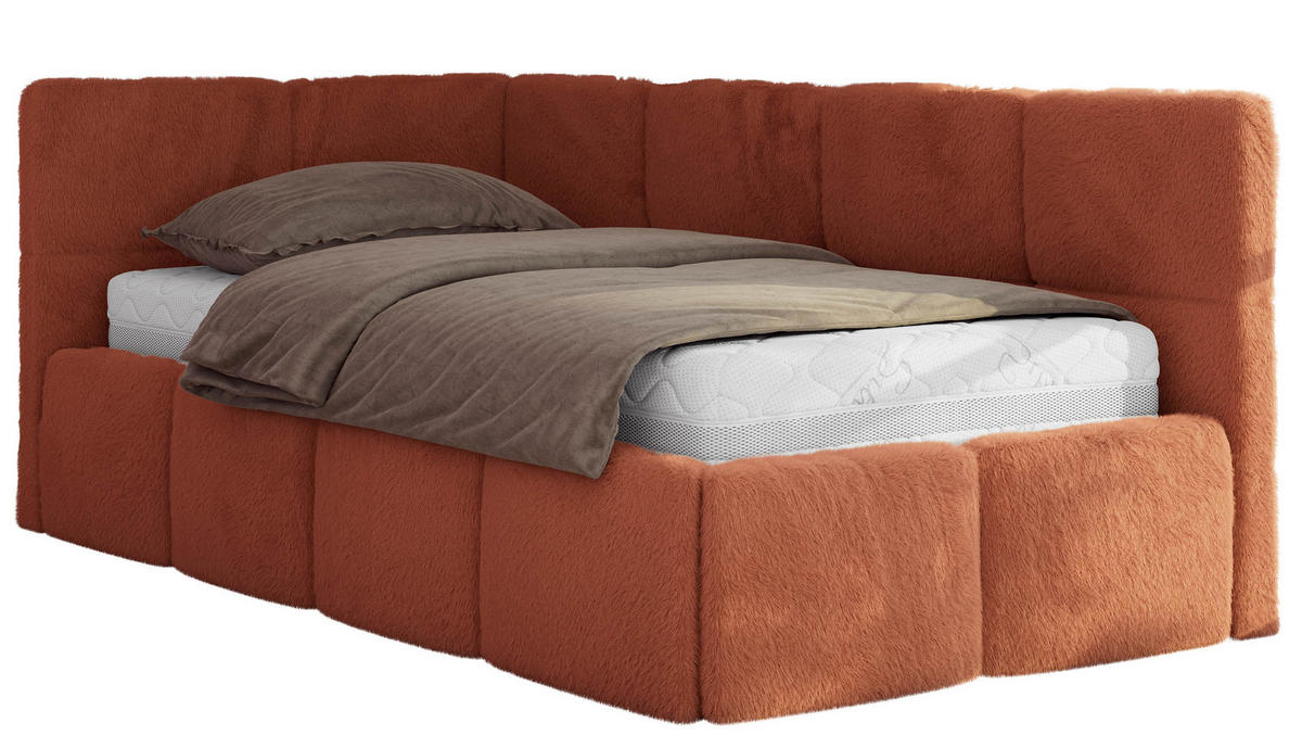 JUGENDBETT ARVO 90/200 - Orange Plüsch - Foam-Matratze - Links Seite - Orange, Textil (90/200cm) - MKS