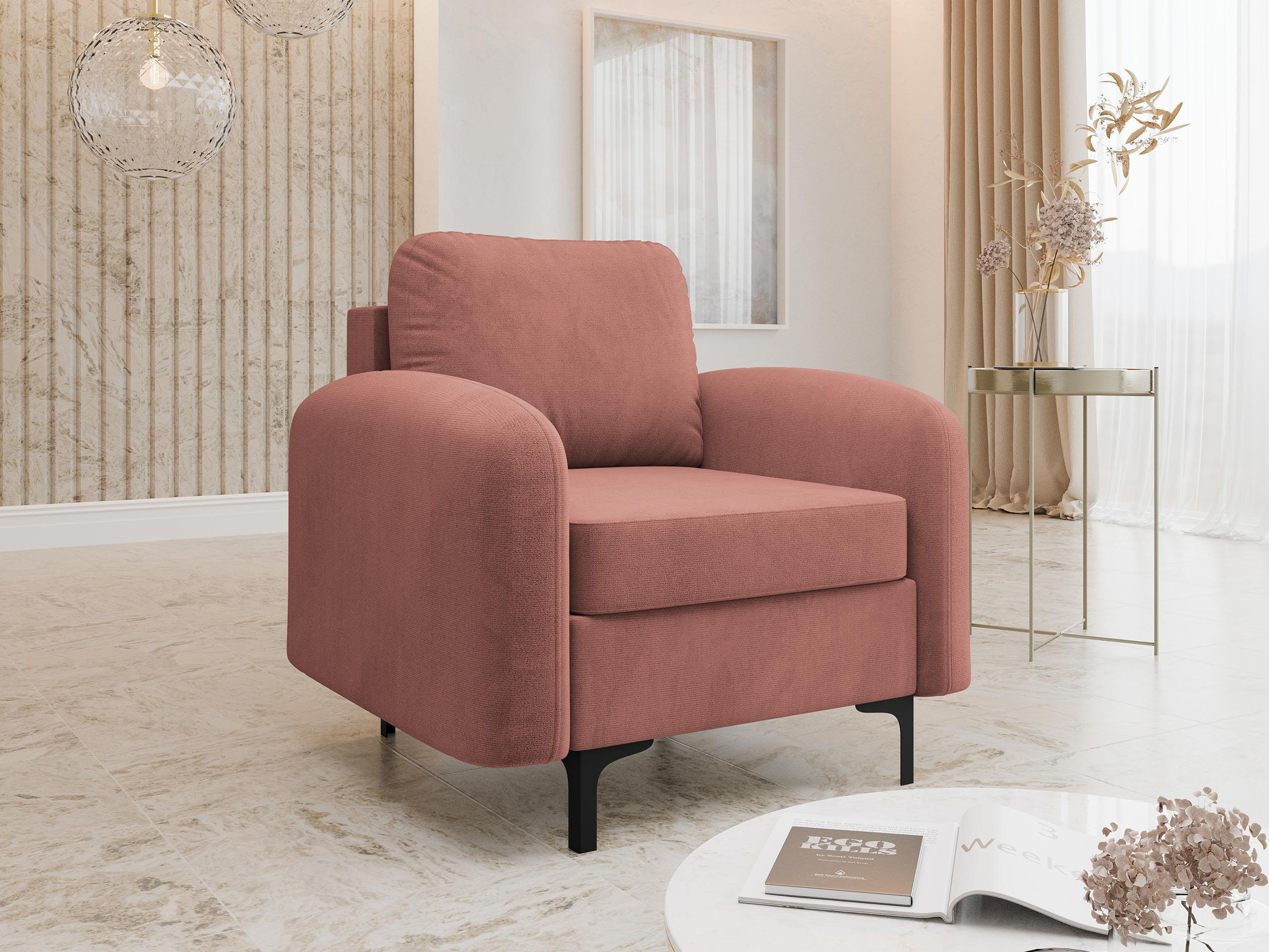 SESSEL Venice - Schwarz/Rosa, Holz/Textil (94/96/92cm) - MIRJAN24