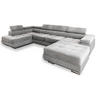 WOHNLANDSCHAFT CASONE L-S Hellgrau Velours-Stoff mit Schlaffunktion - Hellgrau, Holz (345/90/202cm) - MASSENO