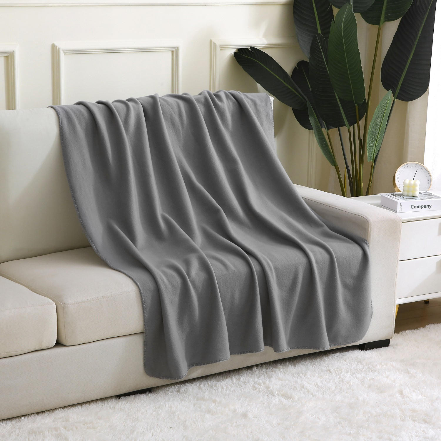 FLEECEDECKE 2er Set eco-line grau 130/160 cm aus 100% recyceltem Material Kettelrand Anti-Pilling - Grau, Textil (130/160cm) - wometo