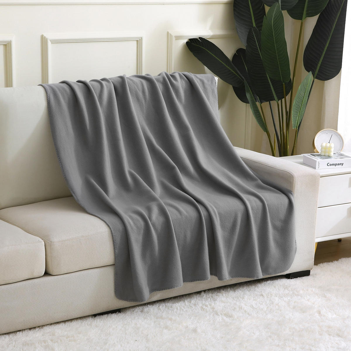 FLEECEDECKE eco-line grau 130/160 cm aus 100% recyceltem Material Kettelrand Anti-Pilling - Grau, Textil (130/160cm) - wometo