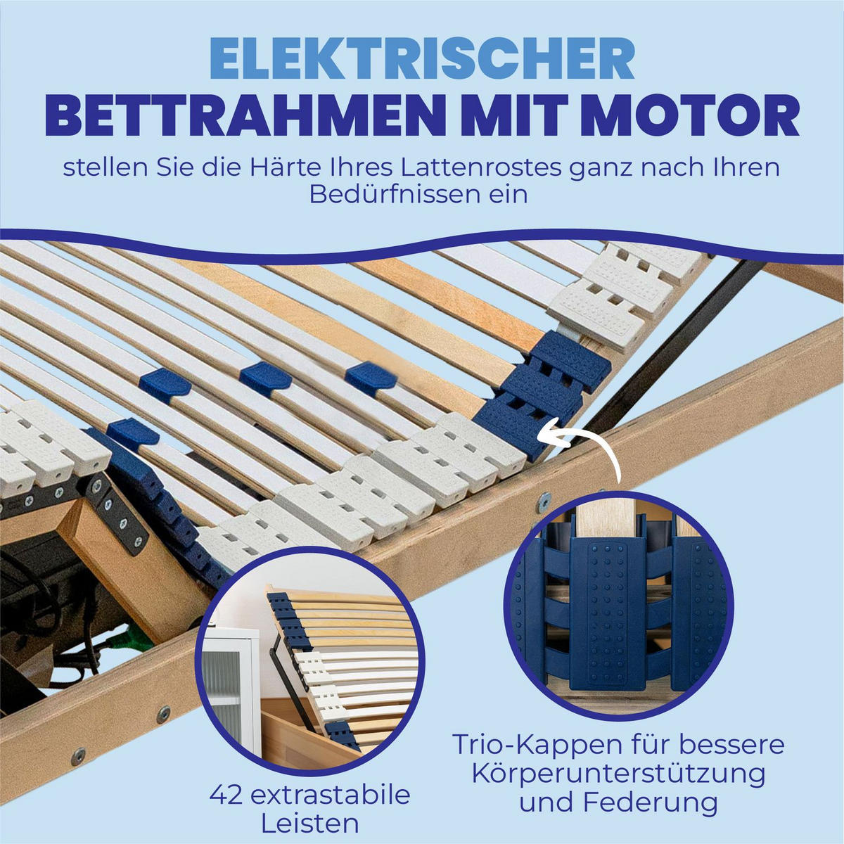 ELEKTRISCHER LATTENROST eRost mit Motor, fertig montiert 70x200 cm - Naturfarben, Holz (70/200cm) - Coemo