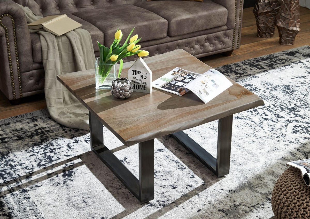 COUCHTISCH Sheesham 80x80x45 smoked oak lackiert Plattenstärke 2,5cm FREEFORM #0201 - Grau, Holz (80/80/45cm) - Massivmoebel24