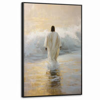 LEINWAND Bilder mit Rahmen - Gemälde - Welle - Jesus - Abstrakt - 90x140 - Goldfarben, Textil (90/140cm) - MuchoWow