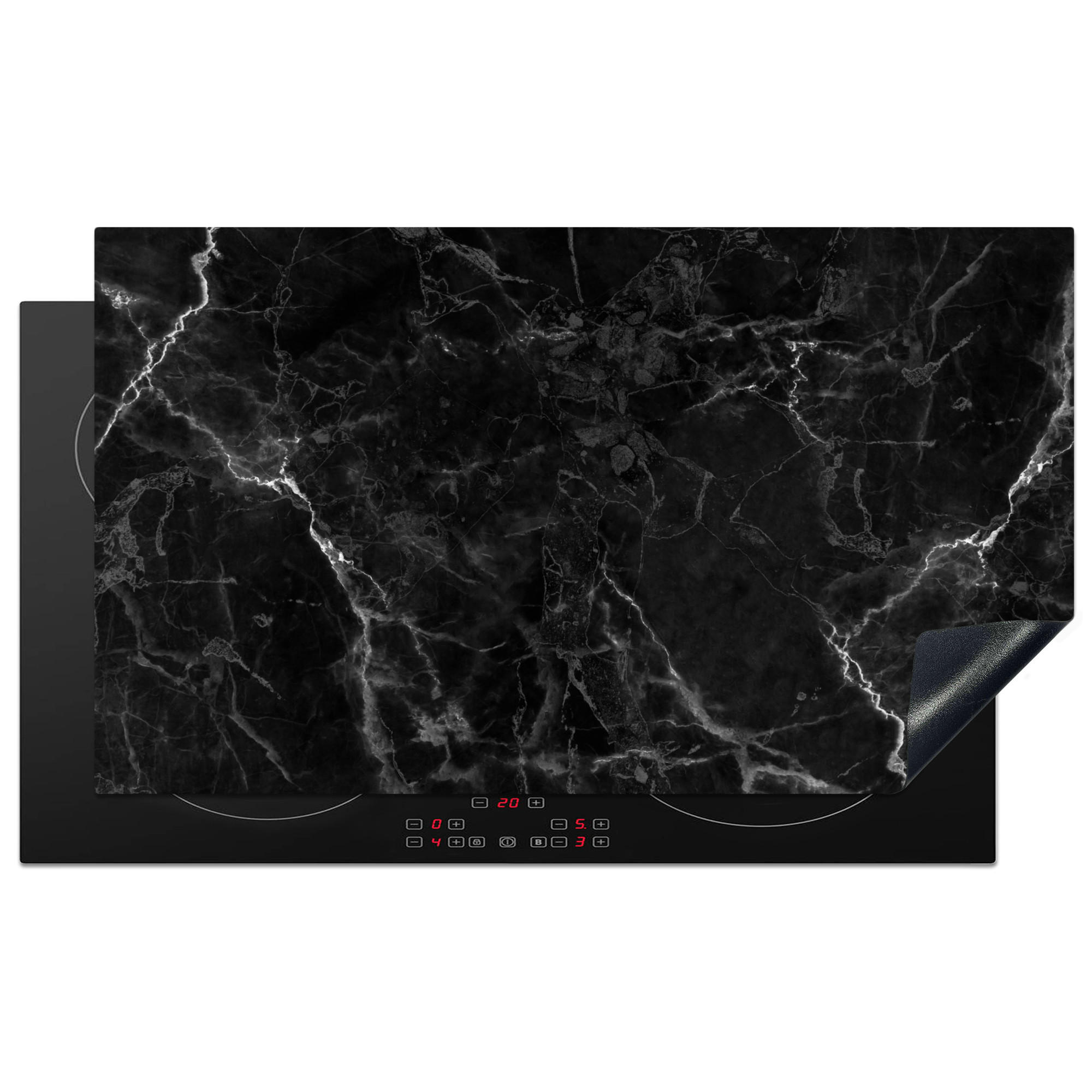 HERDABDECKPLATTE Marmor - Schwarz - Weiß - Textur - Marmoroptik 90x52 cm - Silberfarben, Kunststoff (90/0.2/52cm) - MuchoWow