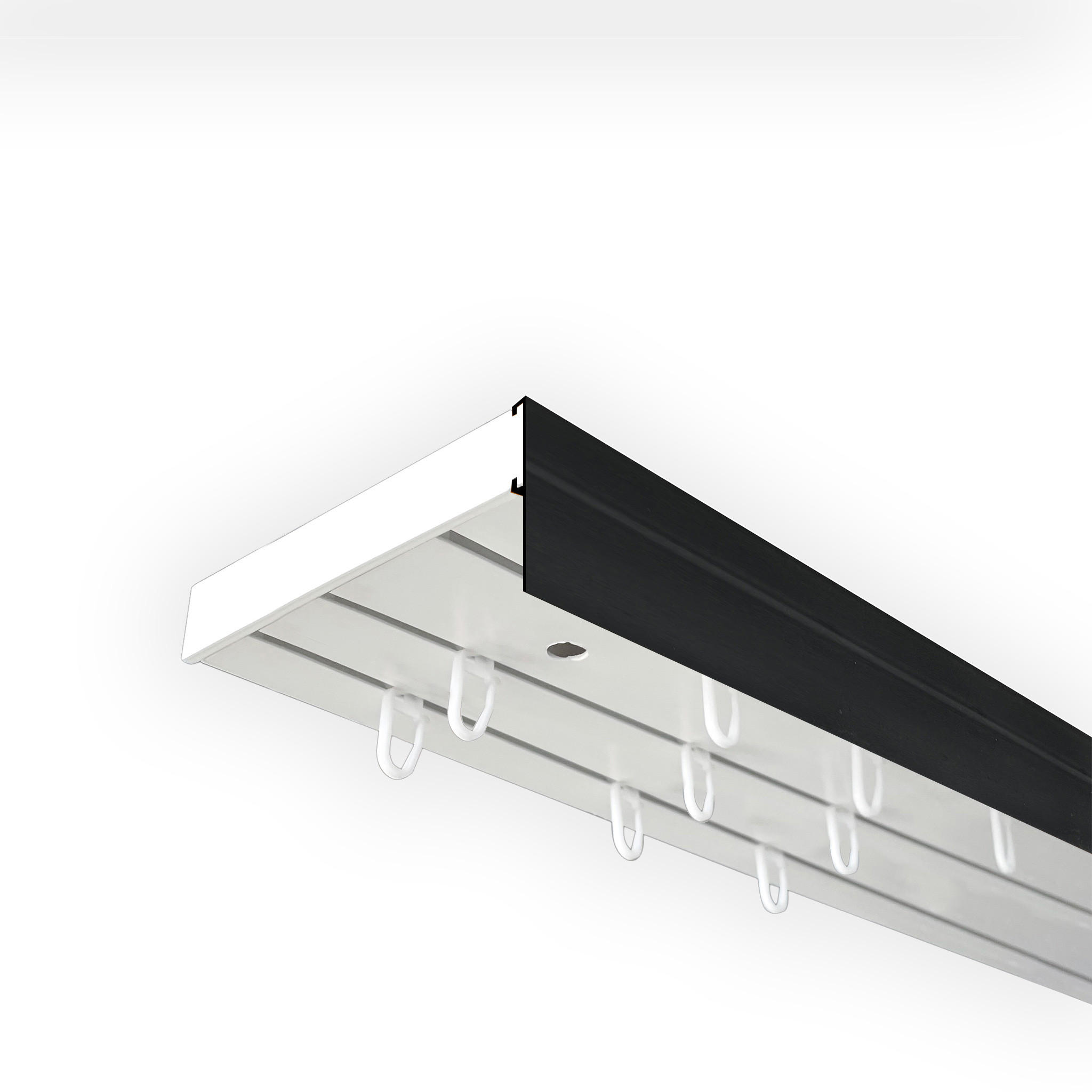 VORHANGSCHIENE SH, 3-läufig, Schiene weiß, Blende 5 cm schwarz, 240 cm - Schwarz, Kunststoff (4.7/1.7/240cm) - SN Deco