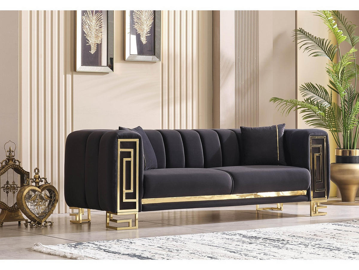 SOFA Magnifica 3-Sitzer Samtstoff Anthrazit - Anthrazit, Textil/Metall (235/80/100cm)