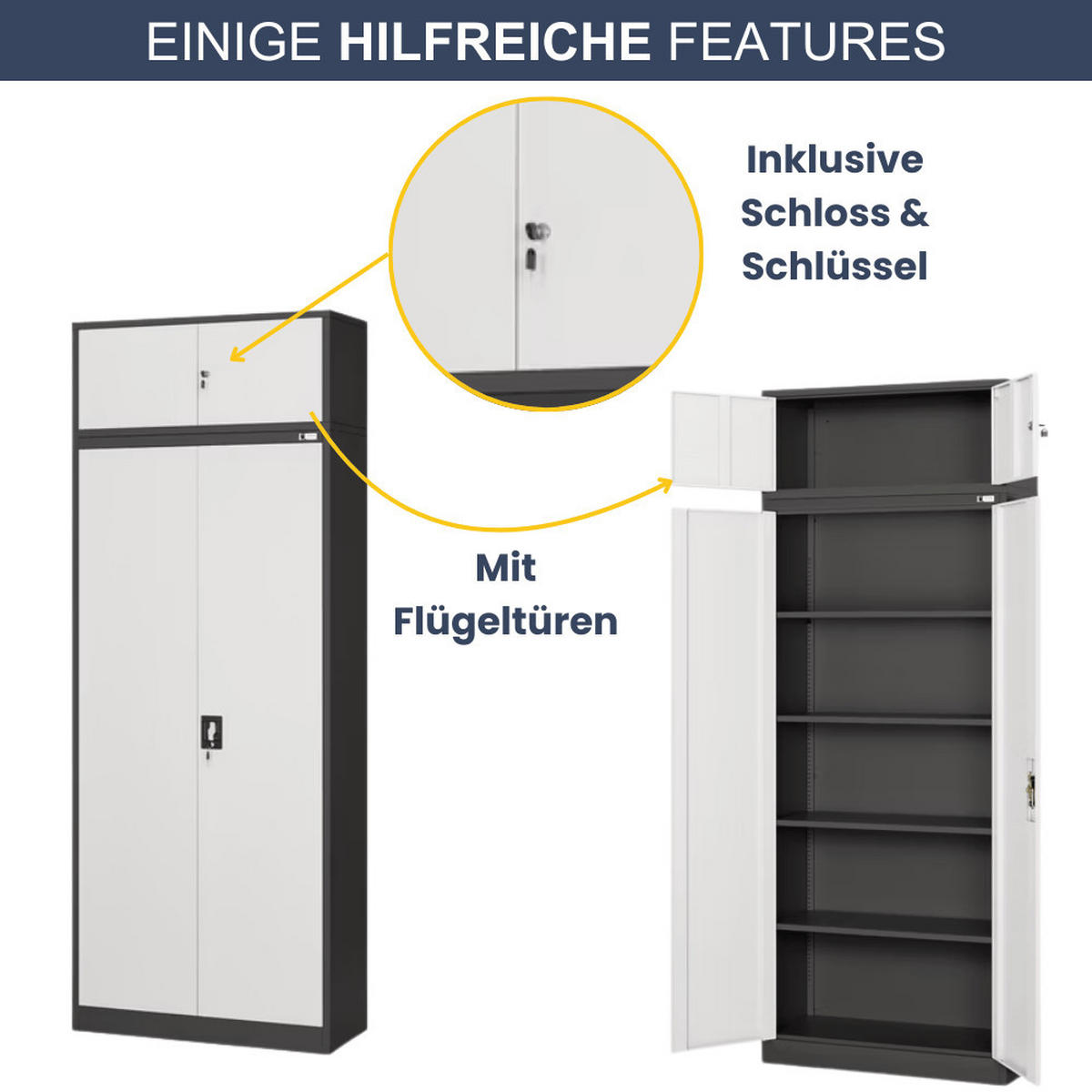 SCHRANKERWEITERUNG Aktenschrank mit 2 Flügeltüren 38x90x40cm Anthrazit-Weiß - Anthrazit, Metall (90/38/40cm) - DELUKE