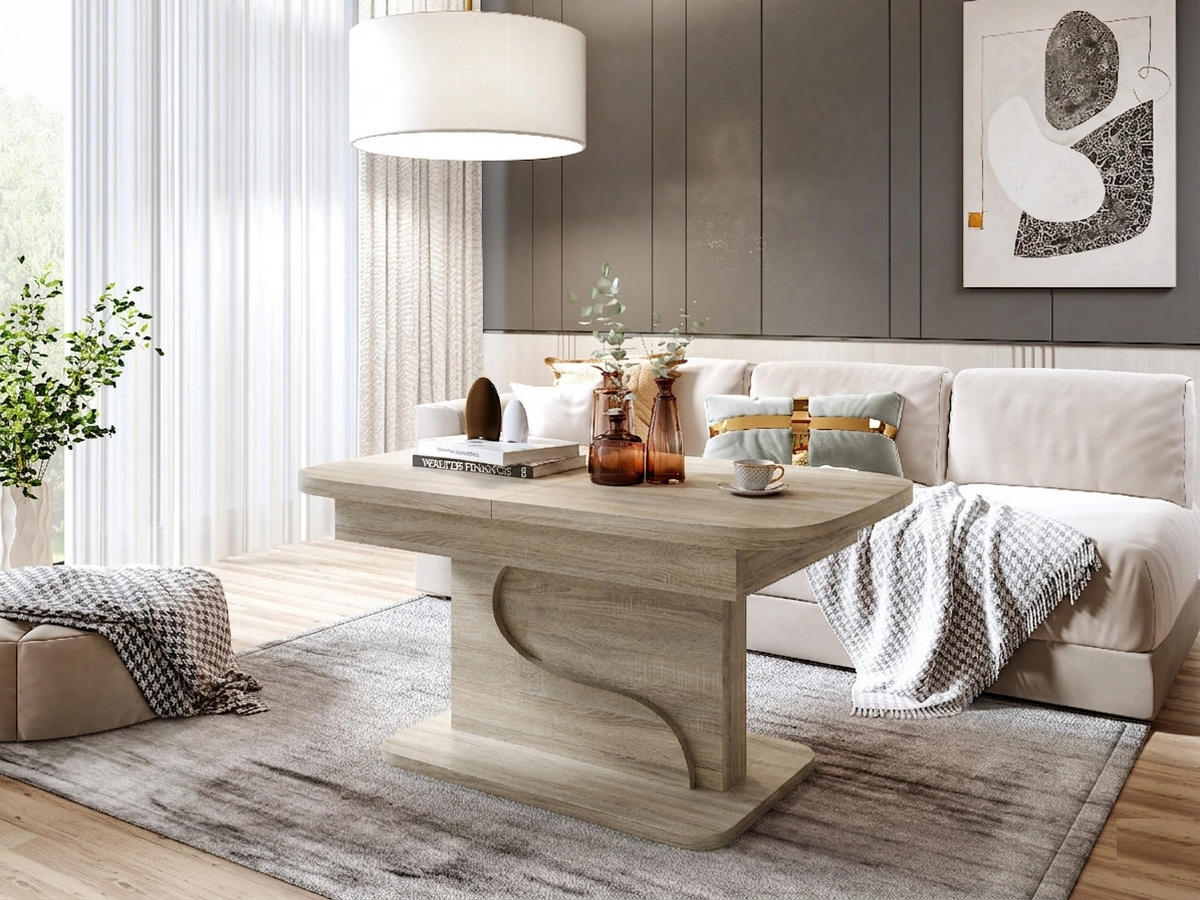 COUCHTISCH rechteckig Sonoma Eiche ausziehbar höhenverstellbar - Sonoma Eiche, Holzwerkstoff (70/120/58cm) - designimpex