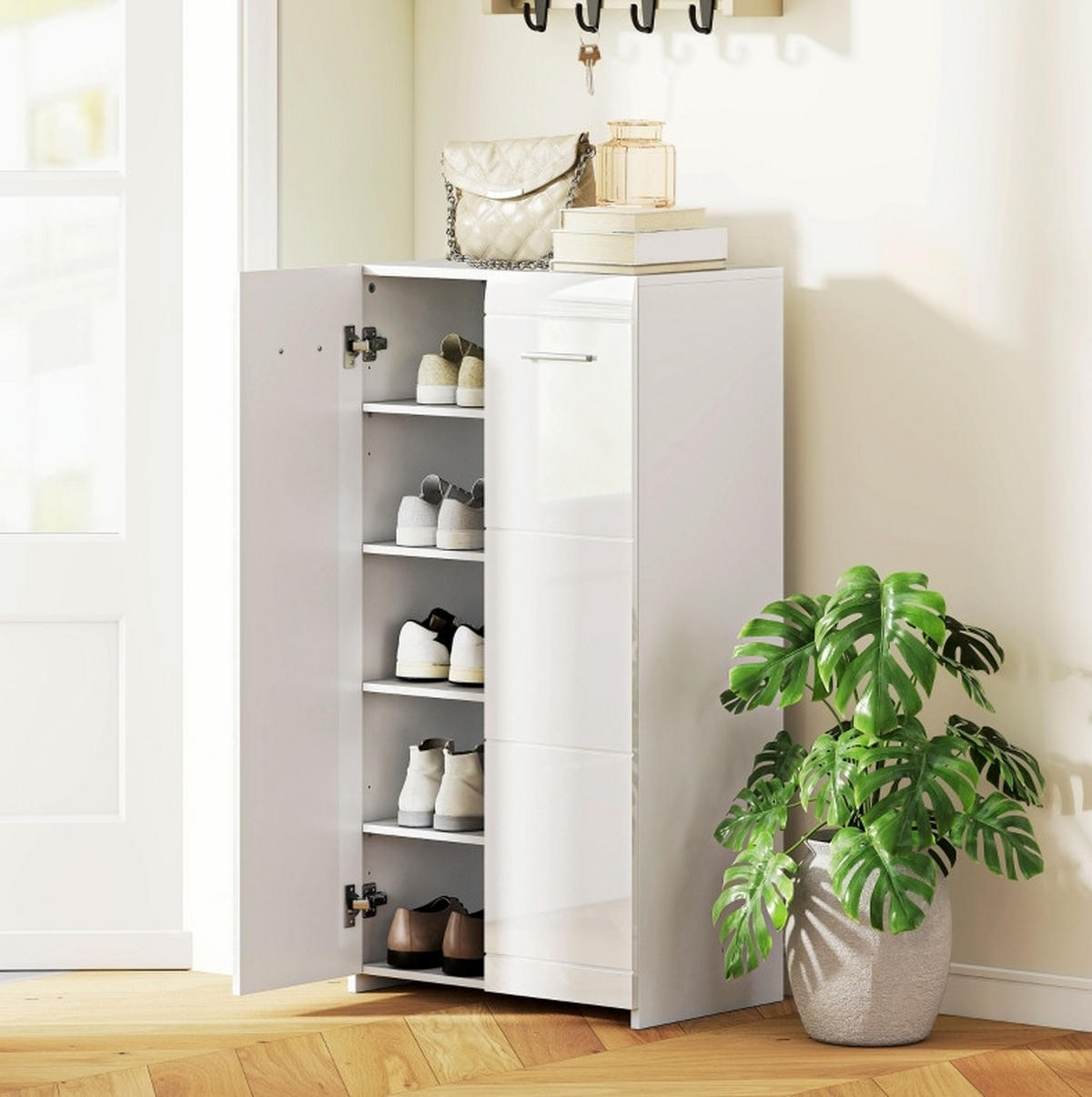 SCHUHSCHRANK 55/108/36 cm Weiß aus Holz mit verstellbaren Regalböden - Weiß, Holz (55/108/36cm) - OKMYHOME