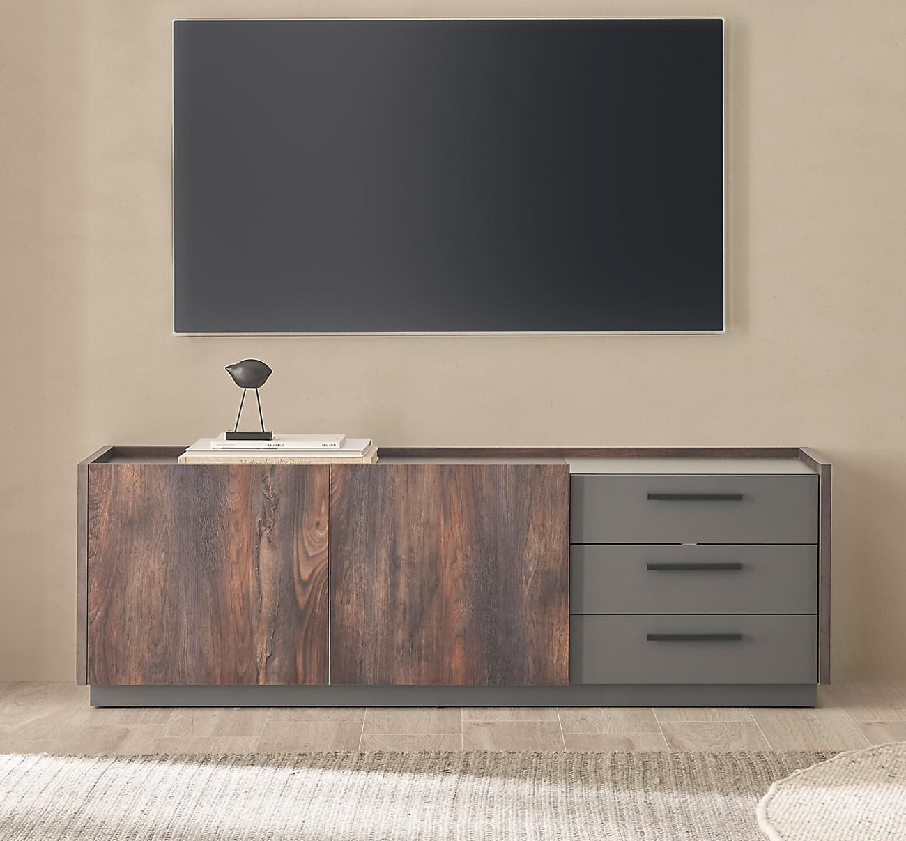 TV-LOWBOARD Piano in Eiche und grau 150 cm - Schwarz/Naturfarben, Holzwerkstoff/Kunststoff (153/40/45cm) - Furn.Design