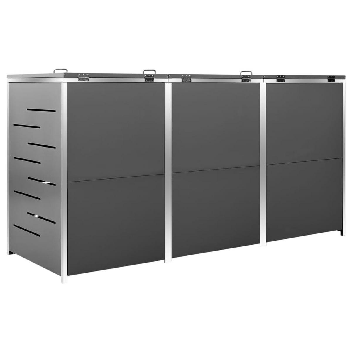 3ER Mülltonnenbox JAGU Edelstahl | Anthrazit | 115x207x77,5cm | Für 3 Tonnen 240L - Anthrazit, Metall (207/115/77.5cm) - DELUKE